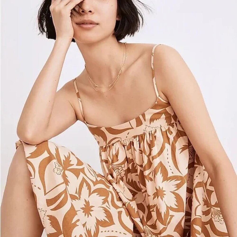 Madewell Tan and Cream Floral Midi Dress